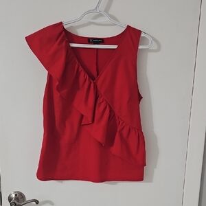 INC International Concepts Red Ruffle V-Neck Sleeveless Top
